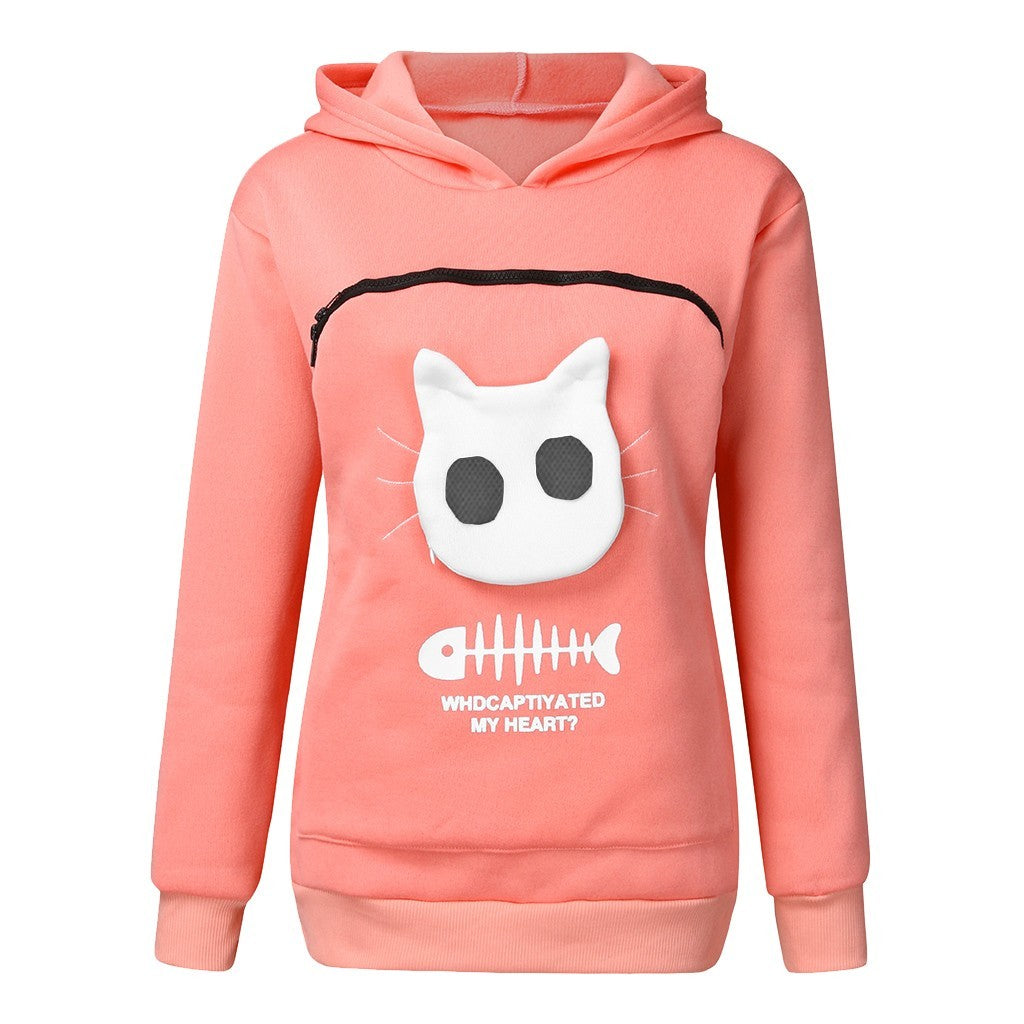 Women's Pet Holder Hoodie Sweatshirt - Cat & Small Dog Carrier Pocket Sweater – Duvencioglu