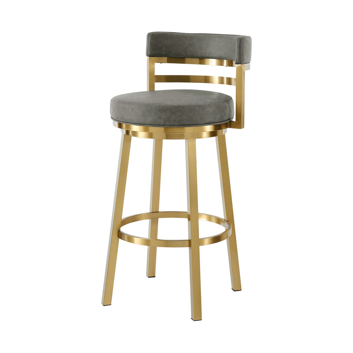 26" Low Back Swivel Bar Chair - Gray Faux Leather & Gold Stainless Steel – Duvencioglu