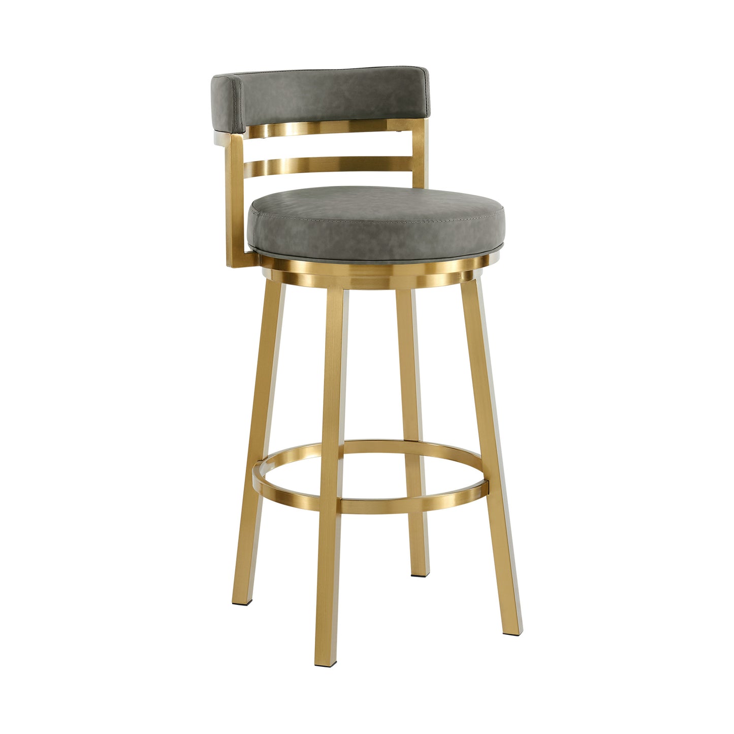 26" Low Back Swivel Bar Chair - Gray Faux Leather & Gold Stainless Steel – Duvencioglu