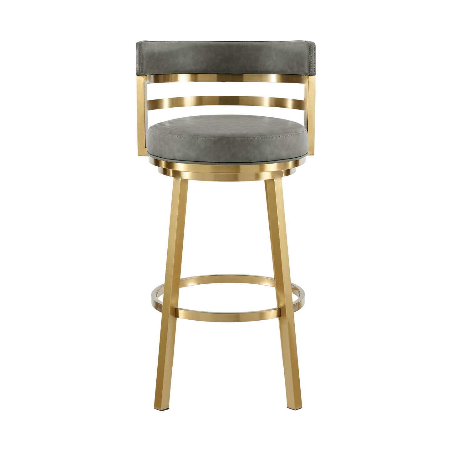 26" Low Back Swivel Bar Chair - Gray Faux Leather & Gold Stainless Steel – Duvencioglu