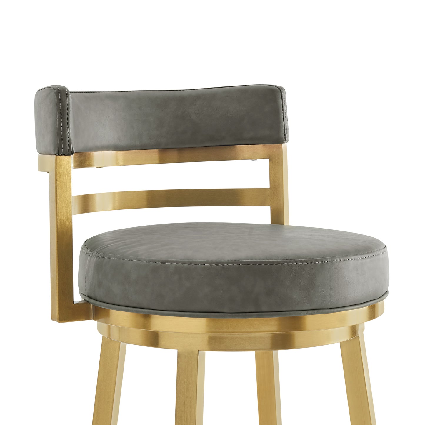 26" Low Back Swivel Bar Chair - Gray Faux Leather & Gold Stainless Steel – Duvencioglu
