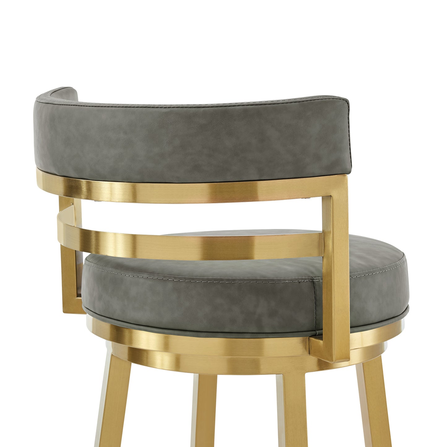 26" Low Back Swivel Bar Chair - Gray Faux Leather & Gold Stainless Steel – Duvencioglu