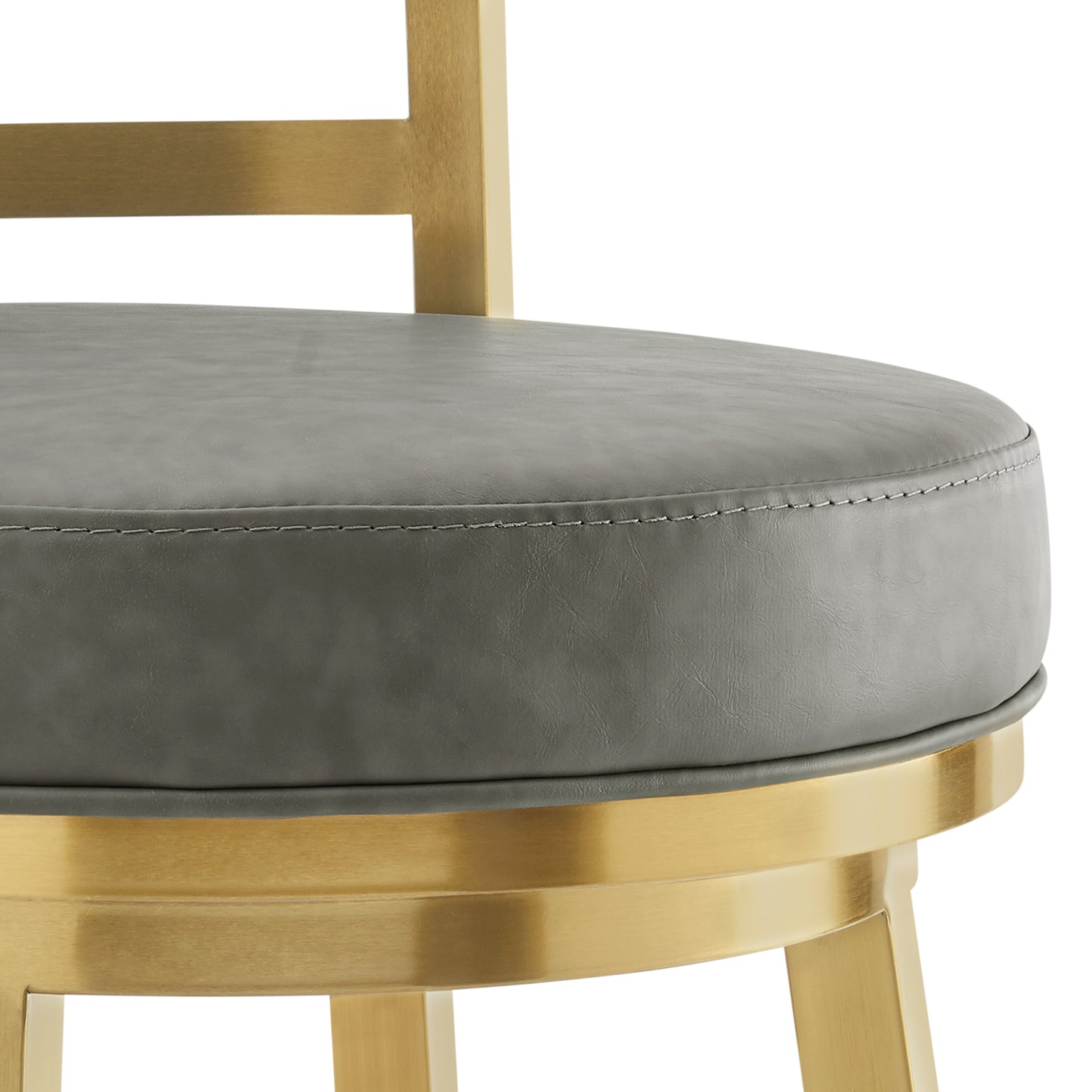26" Low Back Swivel Bar Chair - Gray Faux Leather & Gold Stainless Steel – Duvencioglu