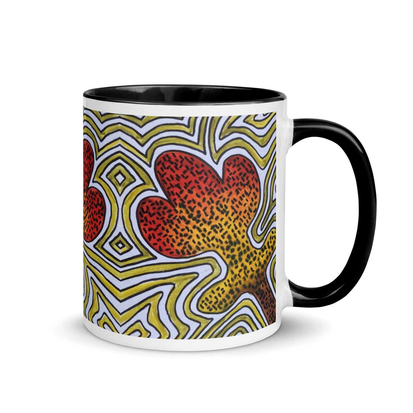 Abstract Leaf Mug – Hand Drawn Warm Gradient Plant with Organic Line Pattern, Artistic Nature Coffee Cup – Duvencioglu