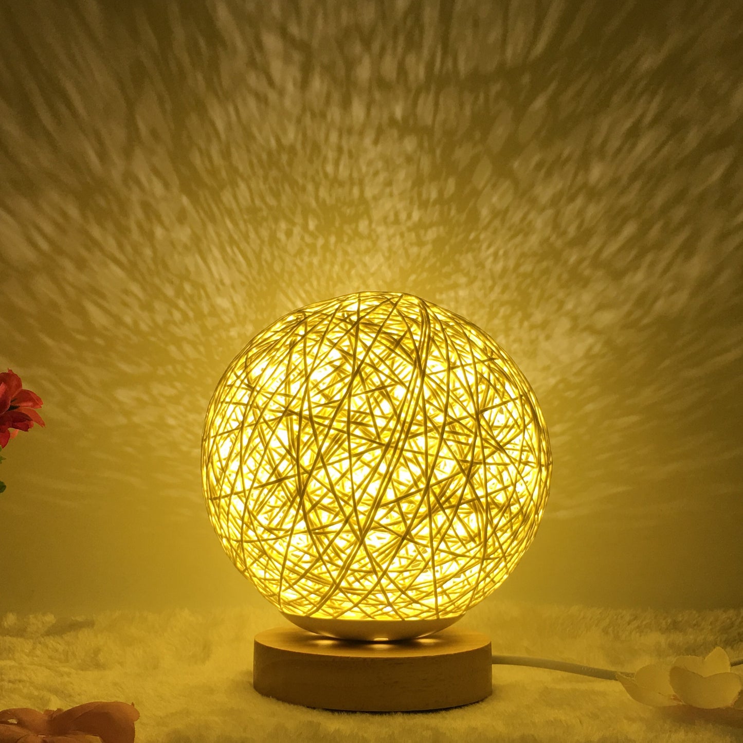 Creative Linen & Rattan Ball Table Lamp with Remote Control – Duvencioglu