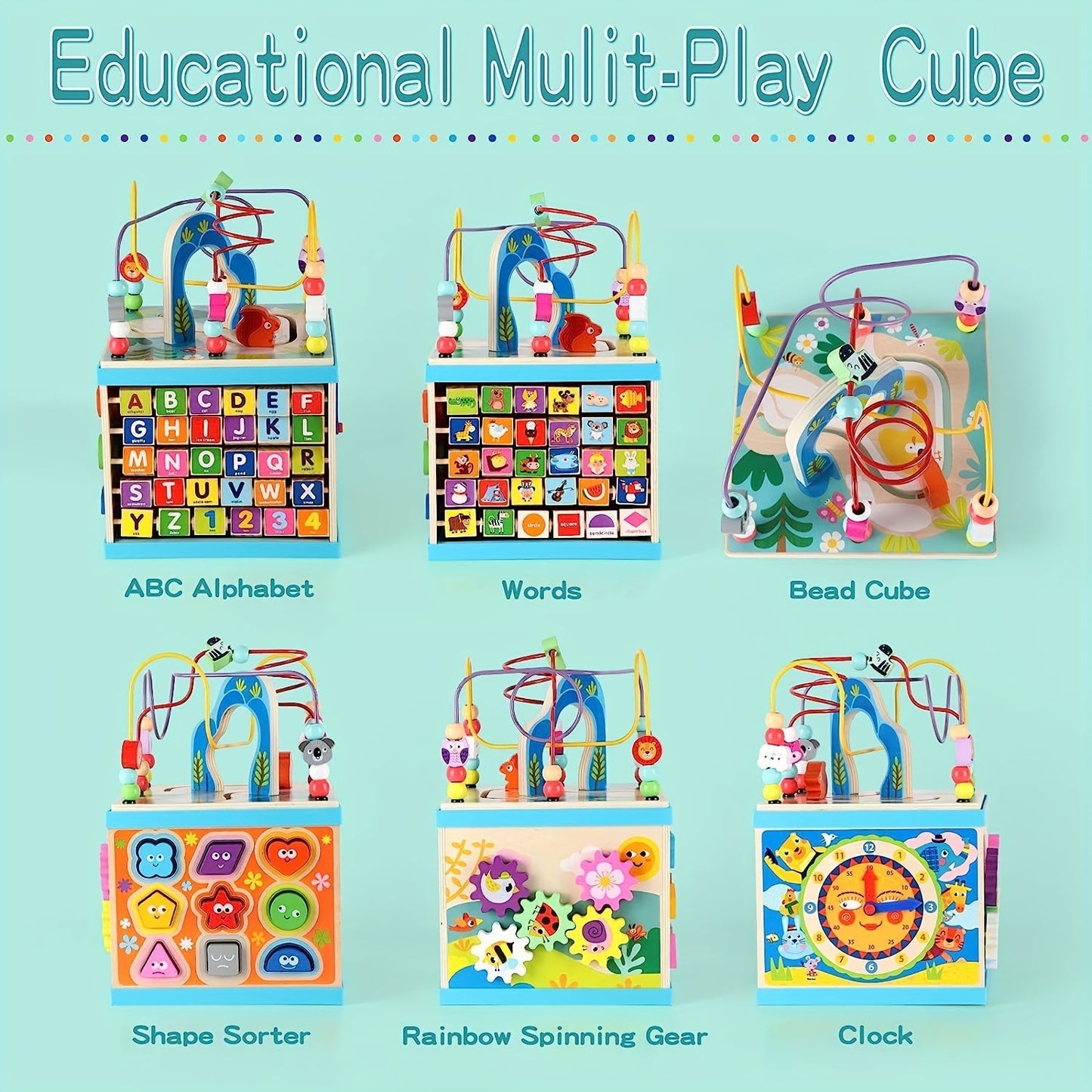 5-in-1 Wooden Activity Cube - Educational Toy for Toddlers (12 Months+) – Duvencioglu