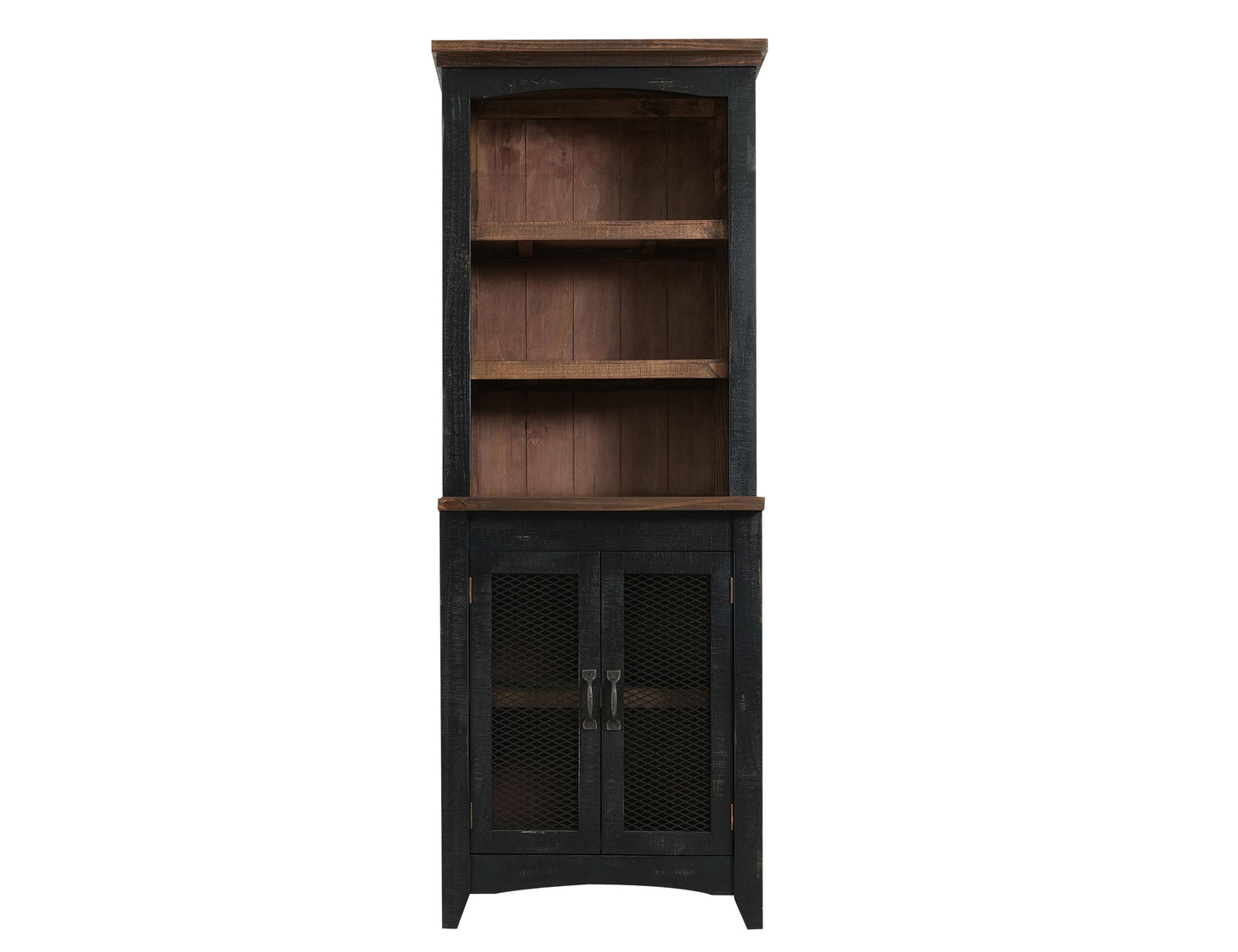 72" Distressed Wood Dining Hutch - Brown & Black, 2-Door Display Cabinet – Duvencioglu