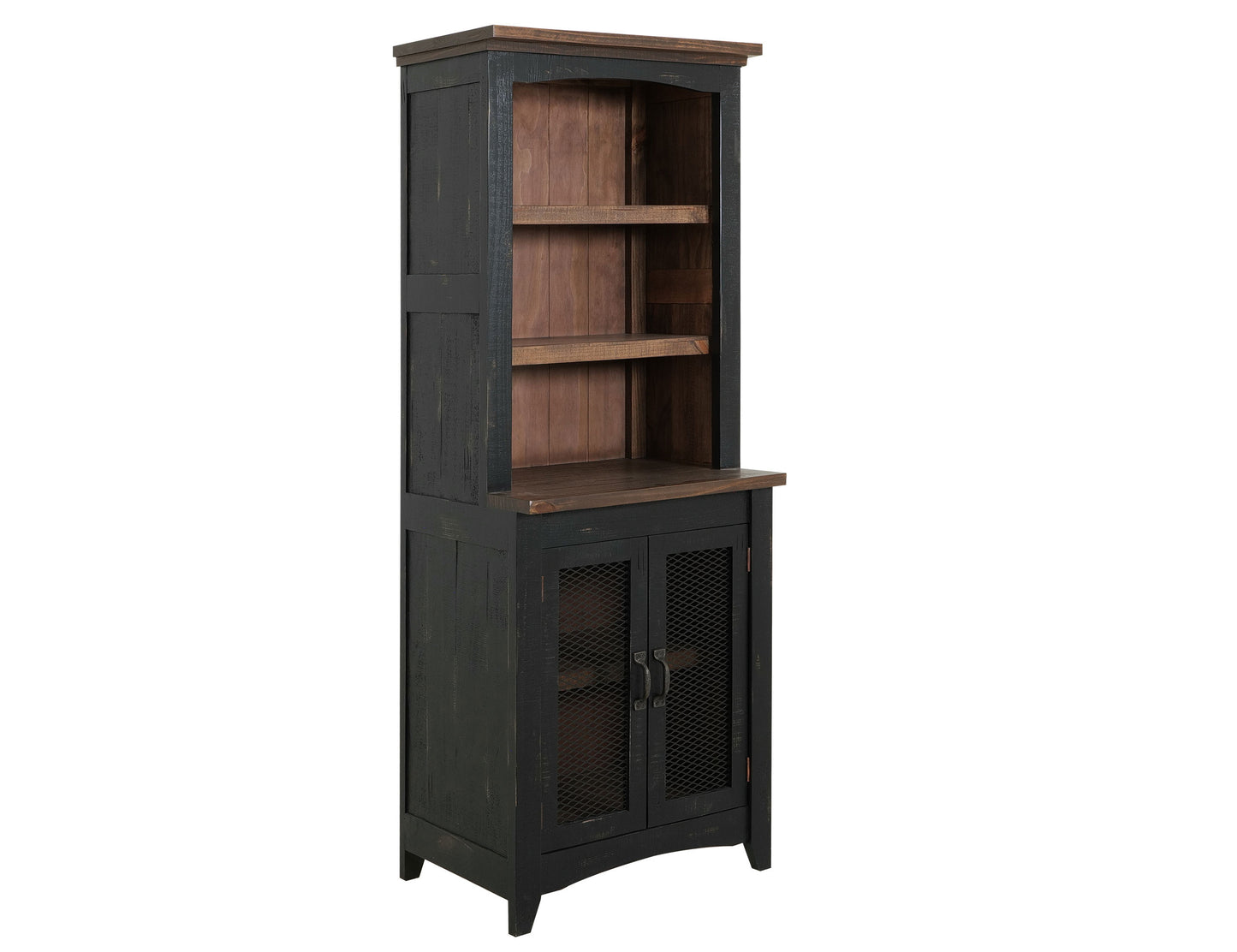 72" Distressed Wood Dining Hutch - Brown & Black, 2-Door Display Cabinet – Duvencioglu