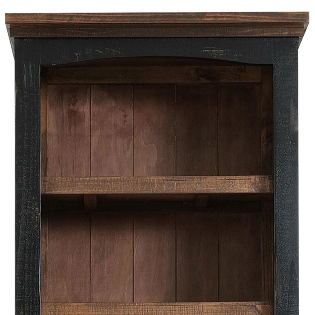 72" Distressed Wood Dining Hutch - Brown & Black, 2-Door Display Cabinet – Duvencioglu