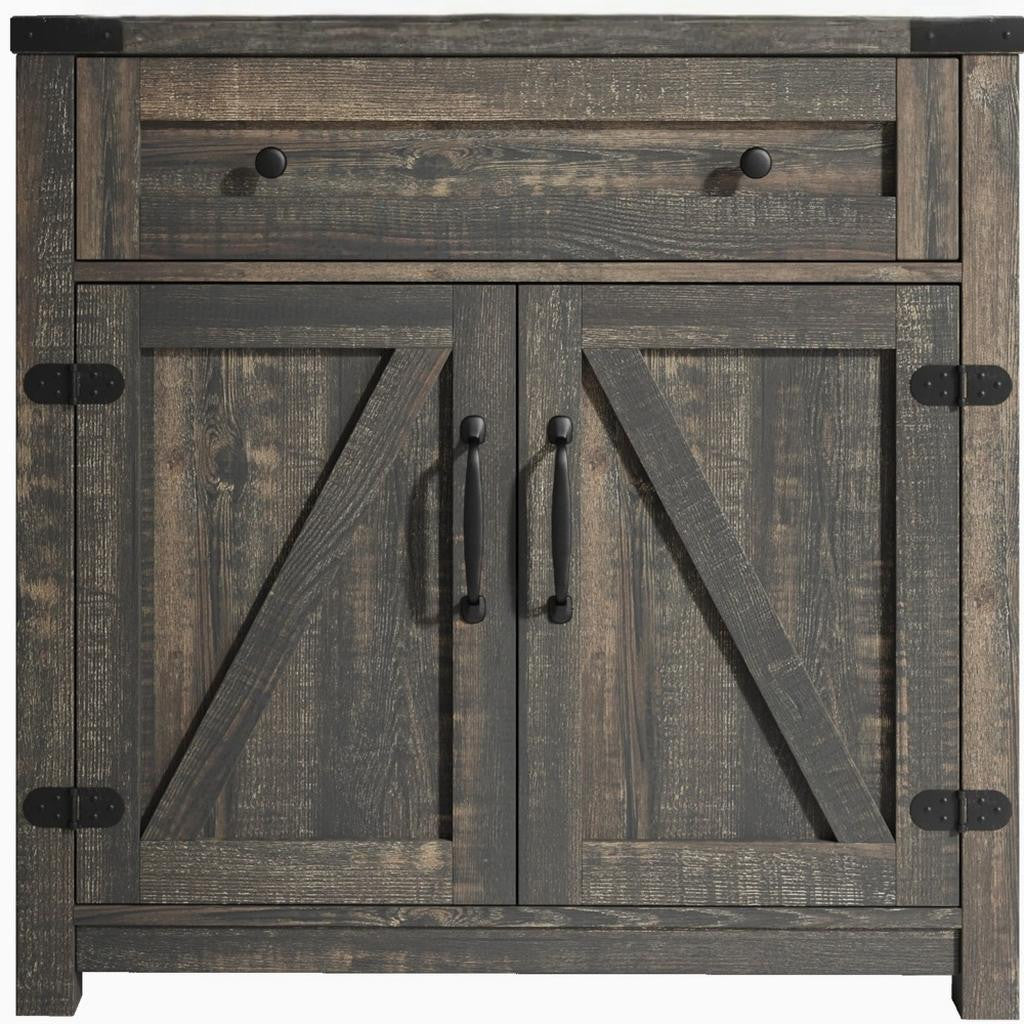 32" Light Brown Wood Accent Cabinet - 2 Doors, 1 Drawer Storage Chest – Duvencioglu