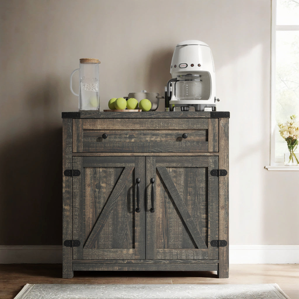 32" Light Brown Wood Accent Cabinet - 2 Doors, 1 Drawer Storage Chest – Duvencioglu