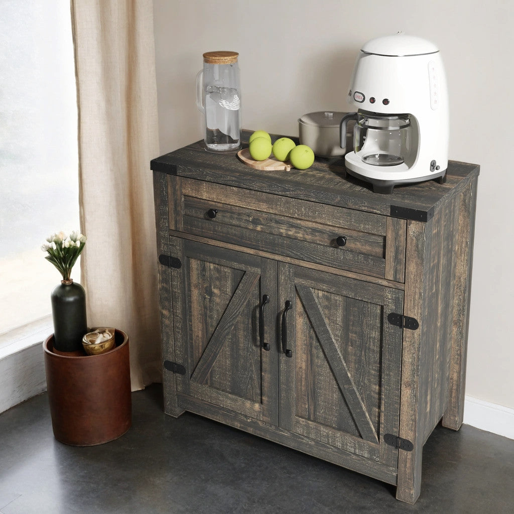 32" Light Brown Wood Accent Cabinet - 2 Doors, 1 Drawer Storage Chest – Duvencioglu