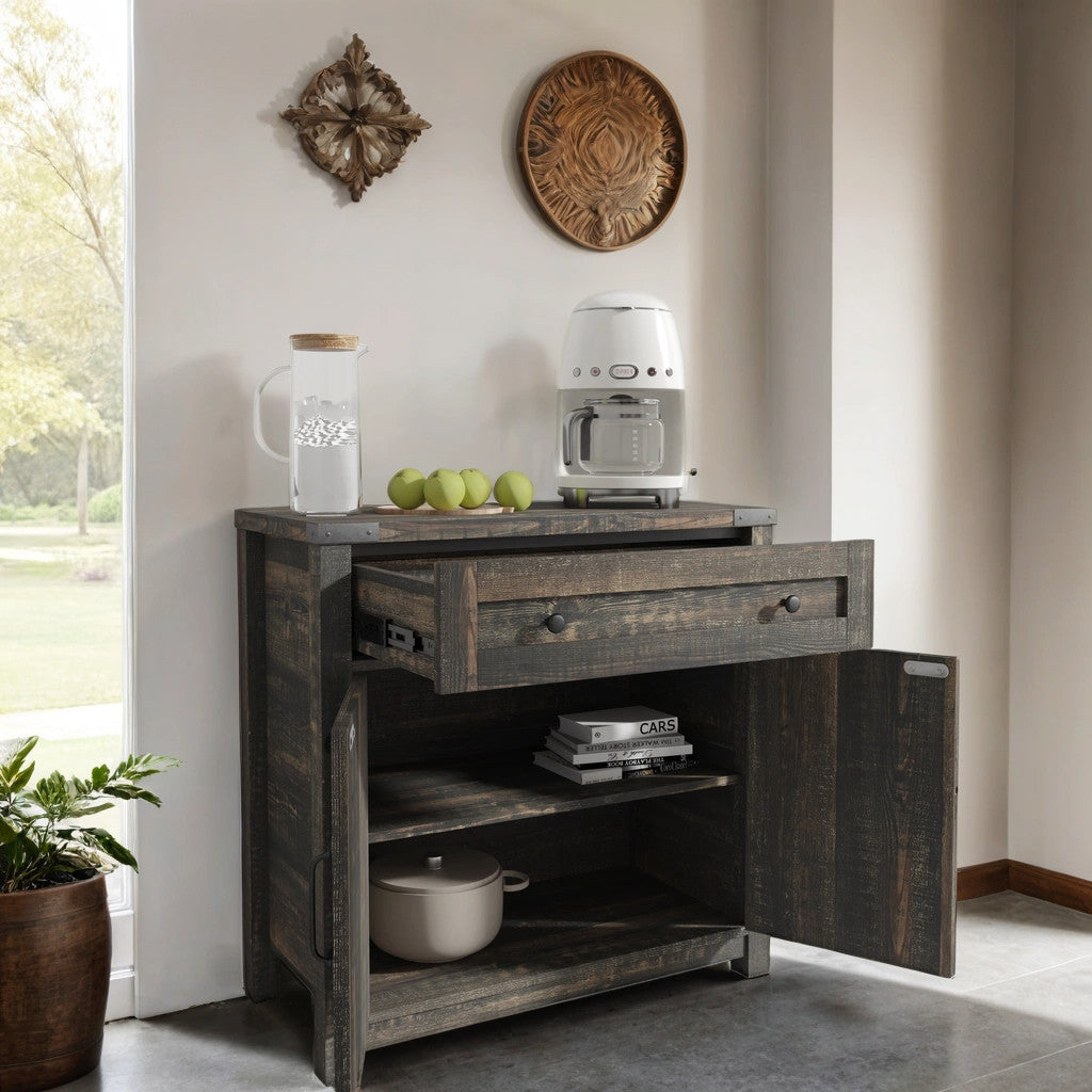 32" Light Brown Wood Accent Cabinet - 2 Doors, 1 Drawer Storage Chest – Duvencioglu