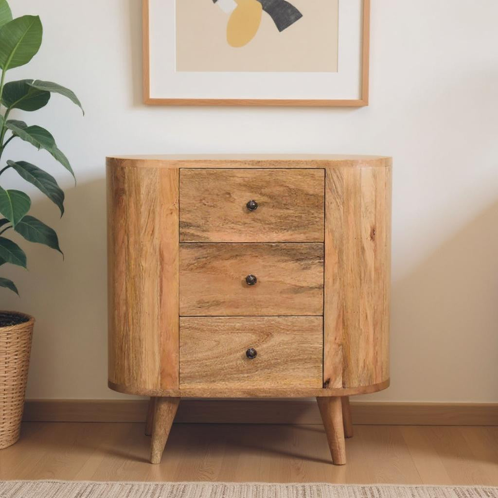 26" Oak Solid Wood Accent Cabinet - 3 Drawer Storage Chest – Duvencioglu