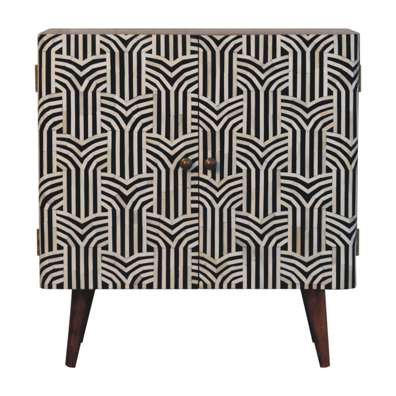 32" Solid Wood Accent Cabinet - Textured Doors, Brown, Black & White Finish – Duvencioglu