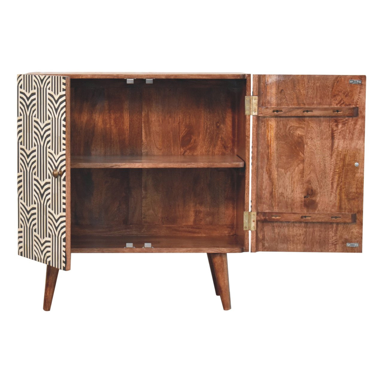 32" Solid Wood Accent Cabinet - Textured Doors, Brown, Black & White Finish – Duvencioglu