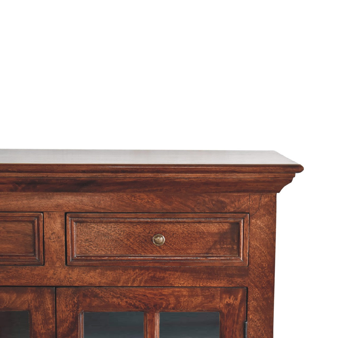 35" Distressed Solid Wood Accent Cabinet - Glass Doors & 2 Drawers – Duvencioglu