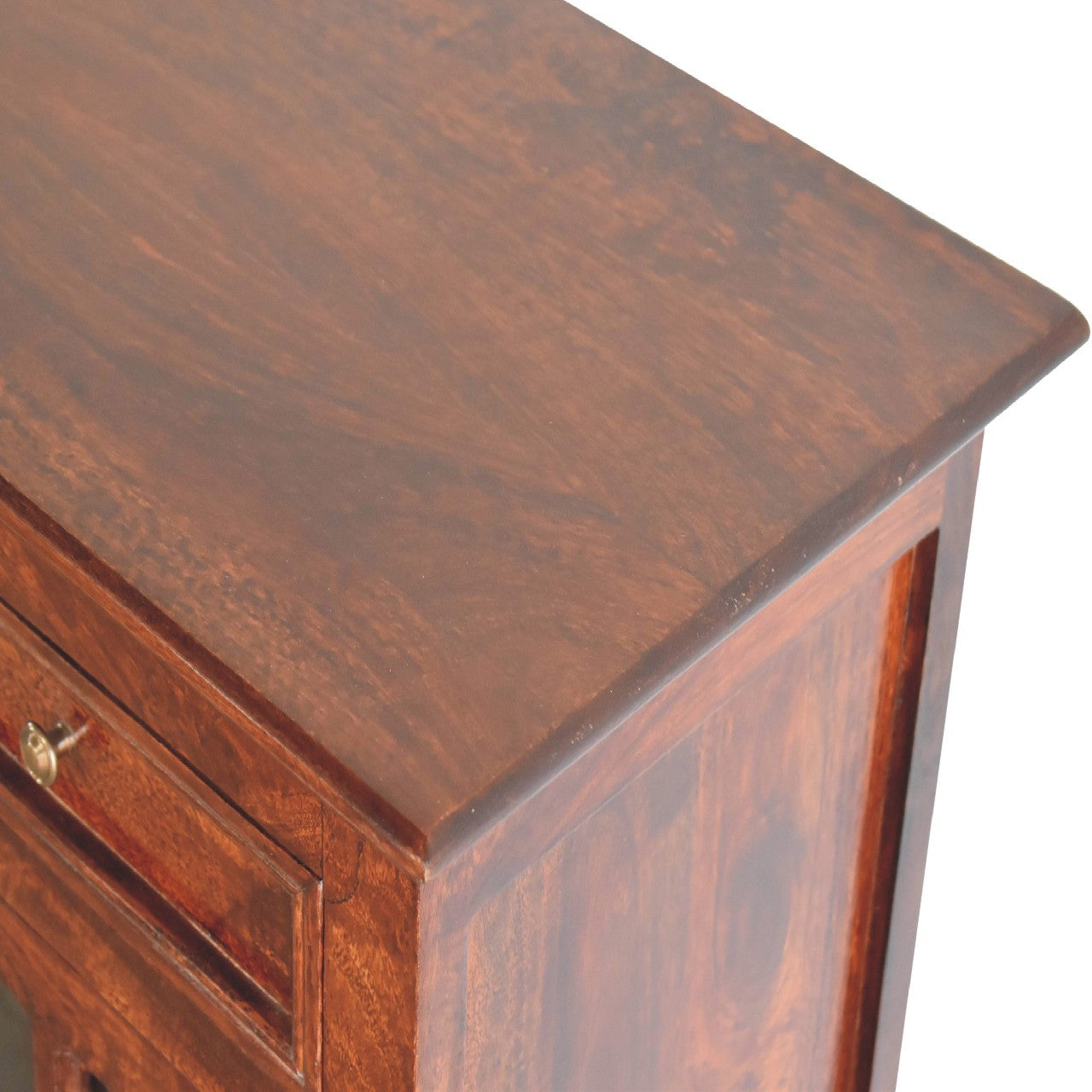 35" Distressed Solid Wood Accent Cabinet - Glass Doors & 2 Drawers – Duvencioglu