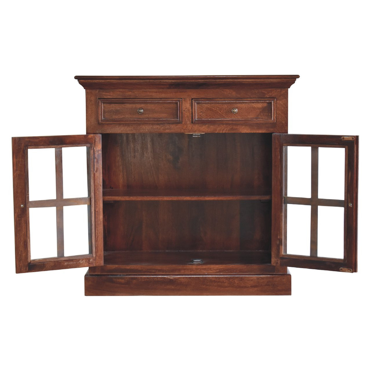 35" Distressed Solid Wood Accent Cabinet - Glass Doors & 2 Drawers – Duvencioglu