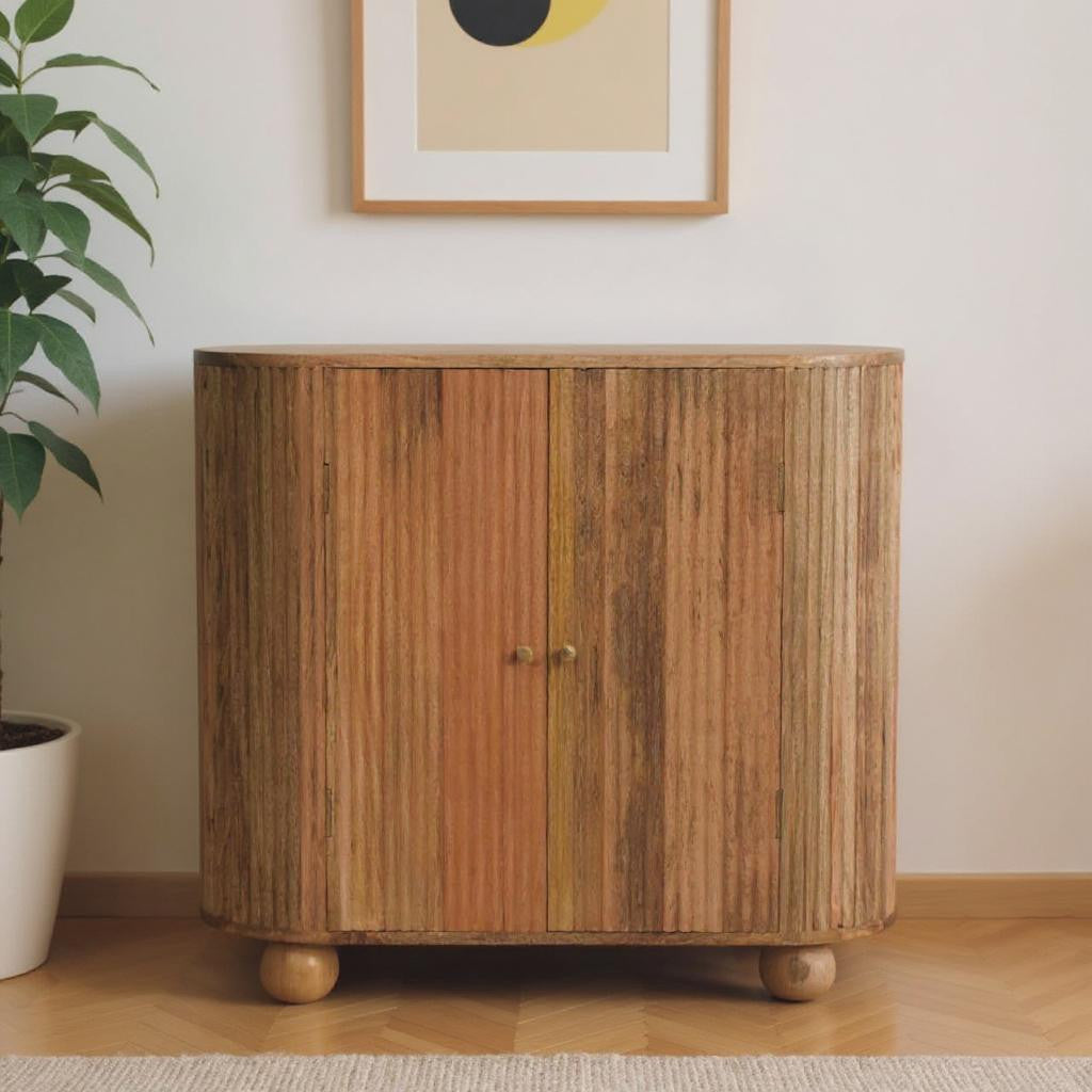 35" Brown Solid Wood Accent Cabinet - Textured 2-Door Storage Chest – Duvencioglu