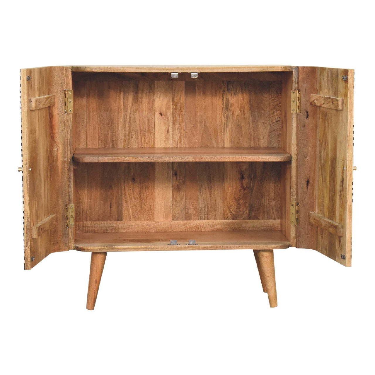 32" Solid Wood Accent Cabinet - Textured Doors, Brown, Black & White Finish – Duvencioglu
