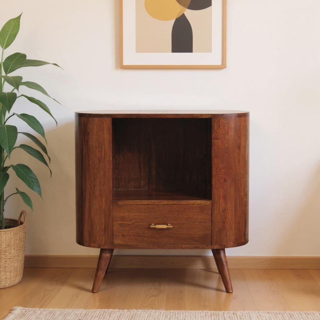 30" Chestnut Solid Wood Accent Cabinet - Single Drawer Storage Chest – Duvencioglu