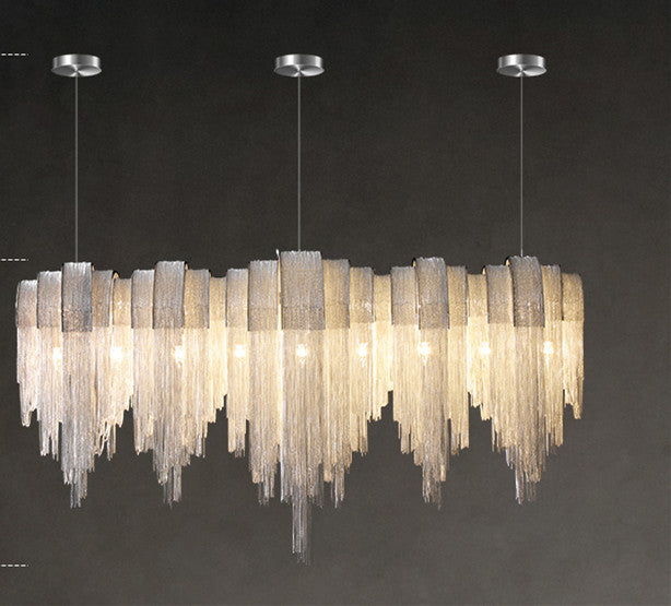 Nordic Luxury Tassel Aluminum Chain Chandelier – LED Villa Pendant Light – Duvencioglu