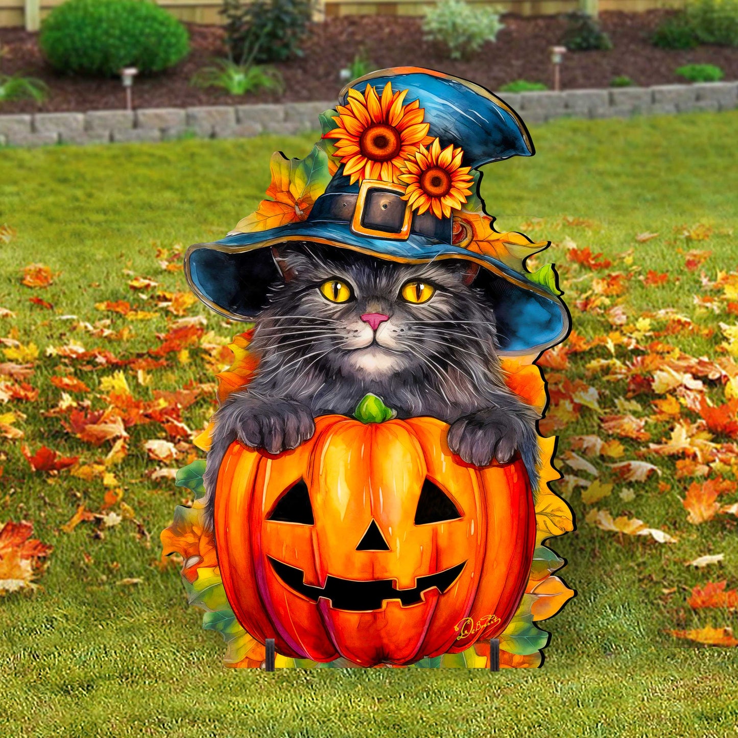 Freestanding Halloween Black Cat Decor - Handcrafted Wood Art by G. Debrekht (Made in USA) – Duvencioglu