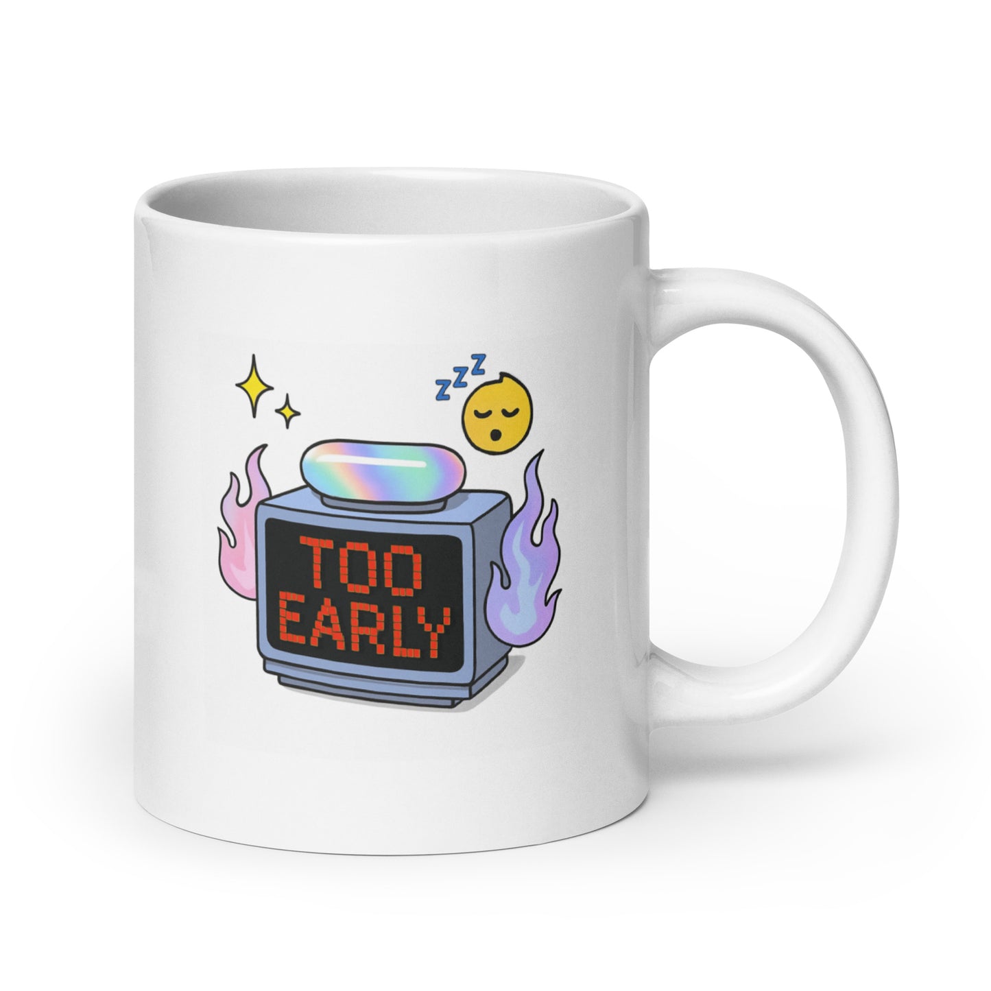 Too Early Alarm Mug – Pixel Clock Y2K Sleepy Funny Pastel Cup – Duvencioglu
