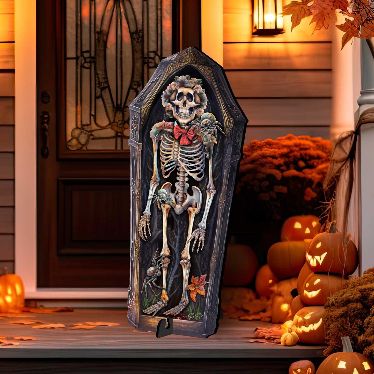 Freestanding Halloween Skeleton Coffin Decor - Handcrafted Wood Art by G. Debrekht (Made in USA) – Duvencioglu