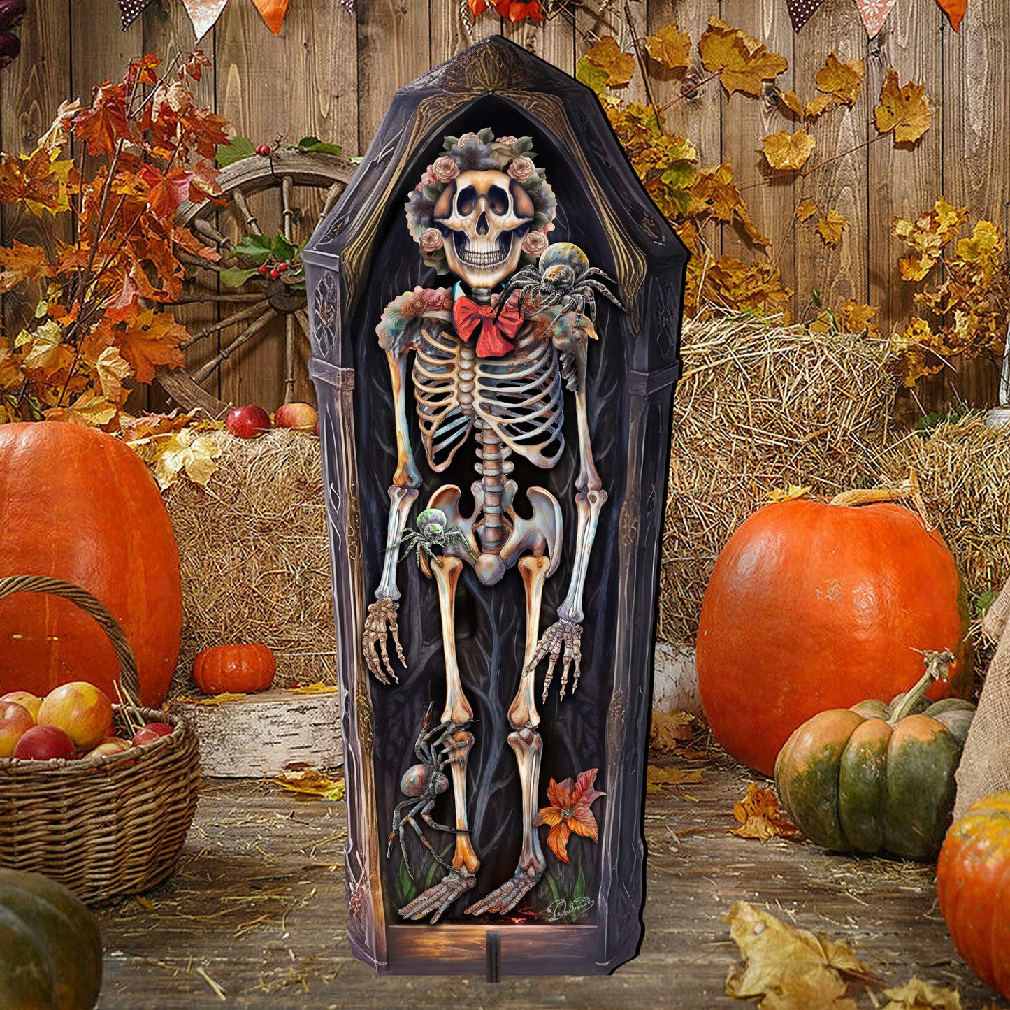 Freestanding Halloween Skeleton Coffin Decor - Handcrafted Wood Art by G. Debrekht (Made in USA) – Duvencioglu