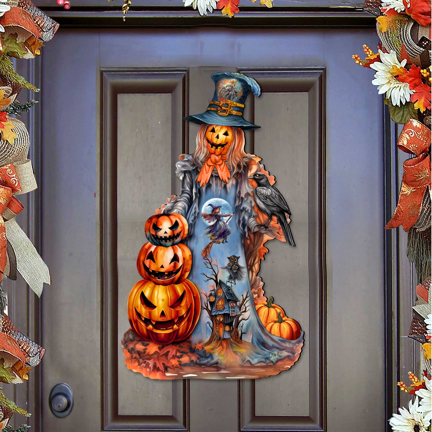 Halloween Pumpkin Wooden Door Décor - Handcrafted Door Hanger by G. DeBrekht (Made in USA) – Duvencioglu