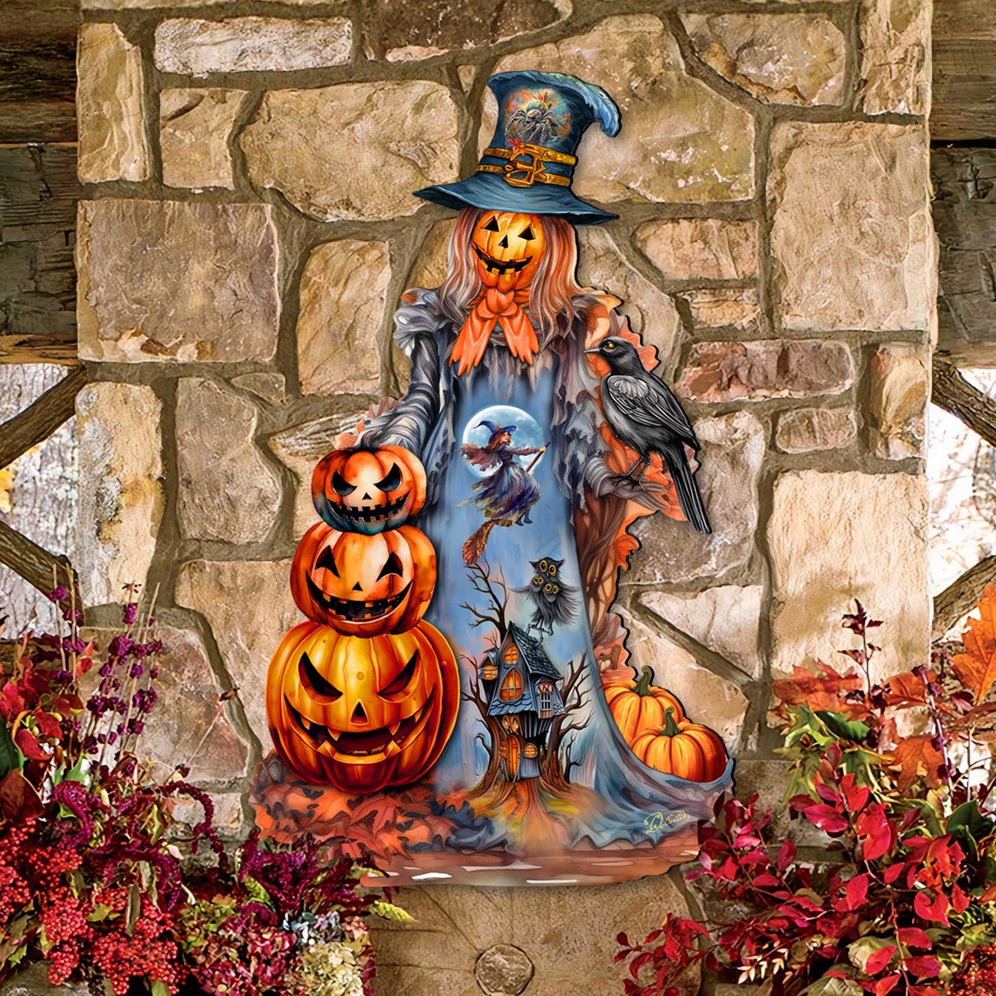 Halloween Pumpkin Wooden Door Décor - Handcrafted Door Hanger by G. DeBrekht (Made in USA) – Duvencioglu
