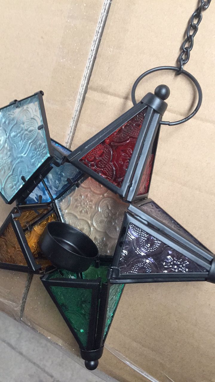 Handcrafted Moroccan-Style Star Lantern with Colorful Glass – Duvencioglu