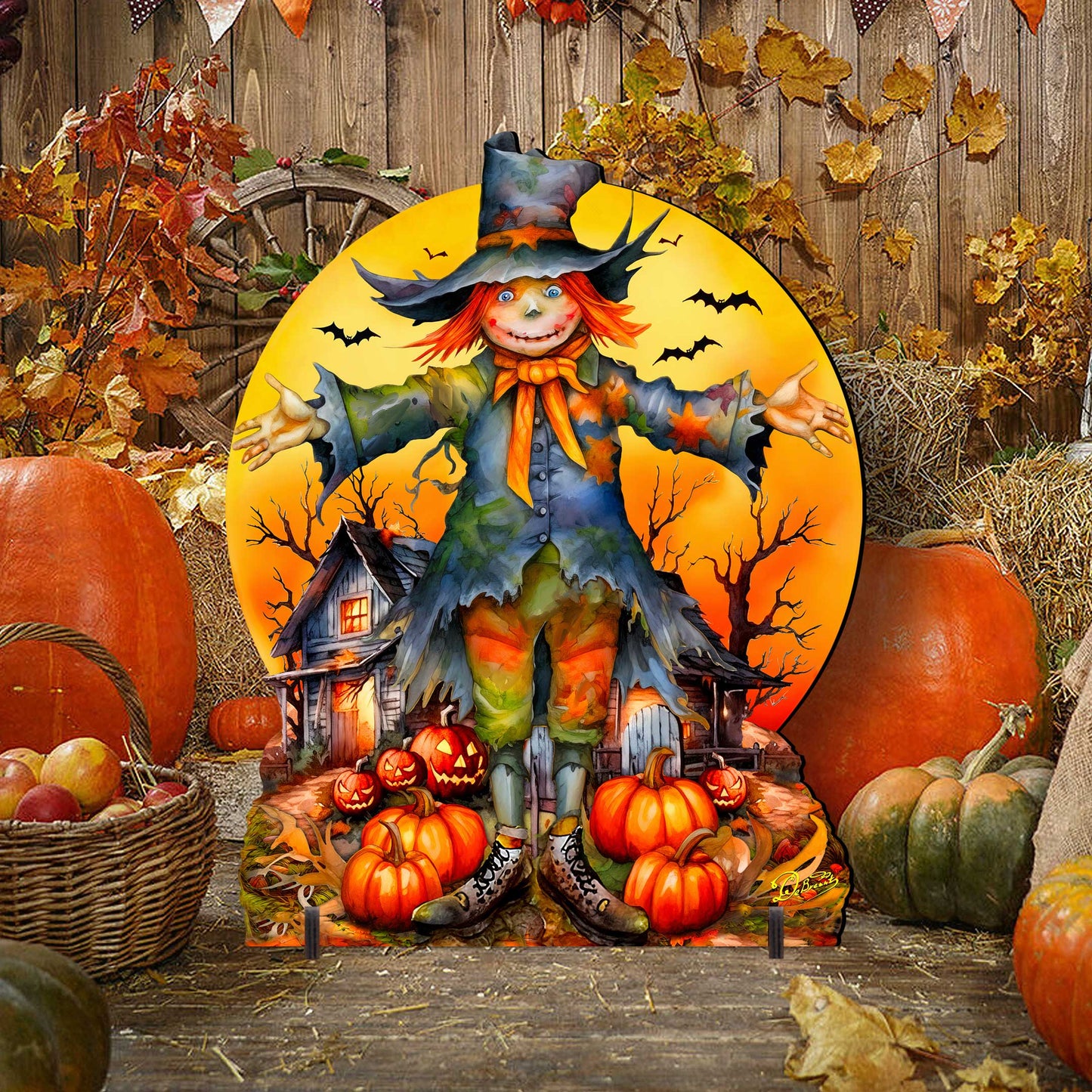 Freestanding Halloween Scarecrow Decor - Handcrafted Wood Art by G. Debrekht (Made in USA) – Duvencioglu