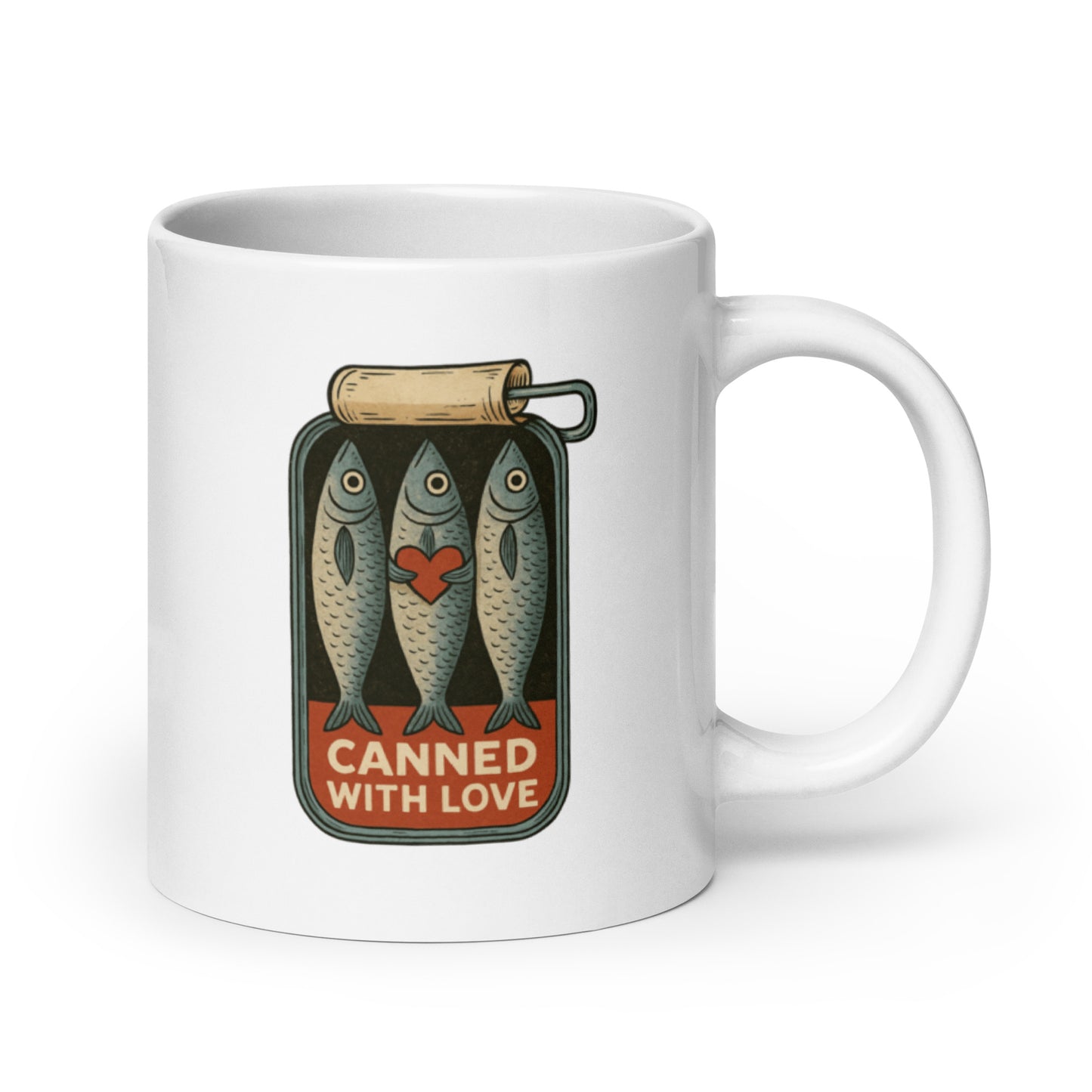 Canned With Love Mug – Funny Sardine Tin Illustration, Retro Coastal Cup Gift-Duvencioglu