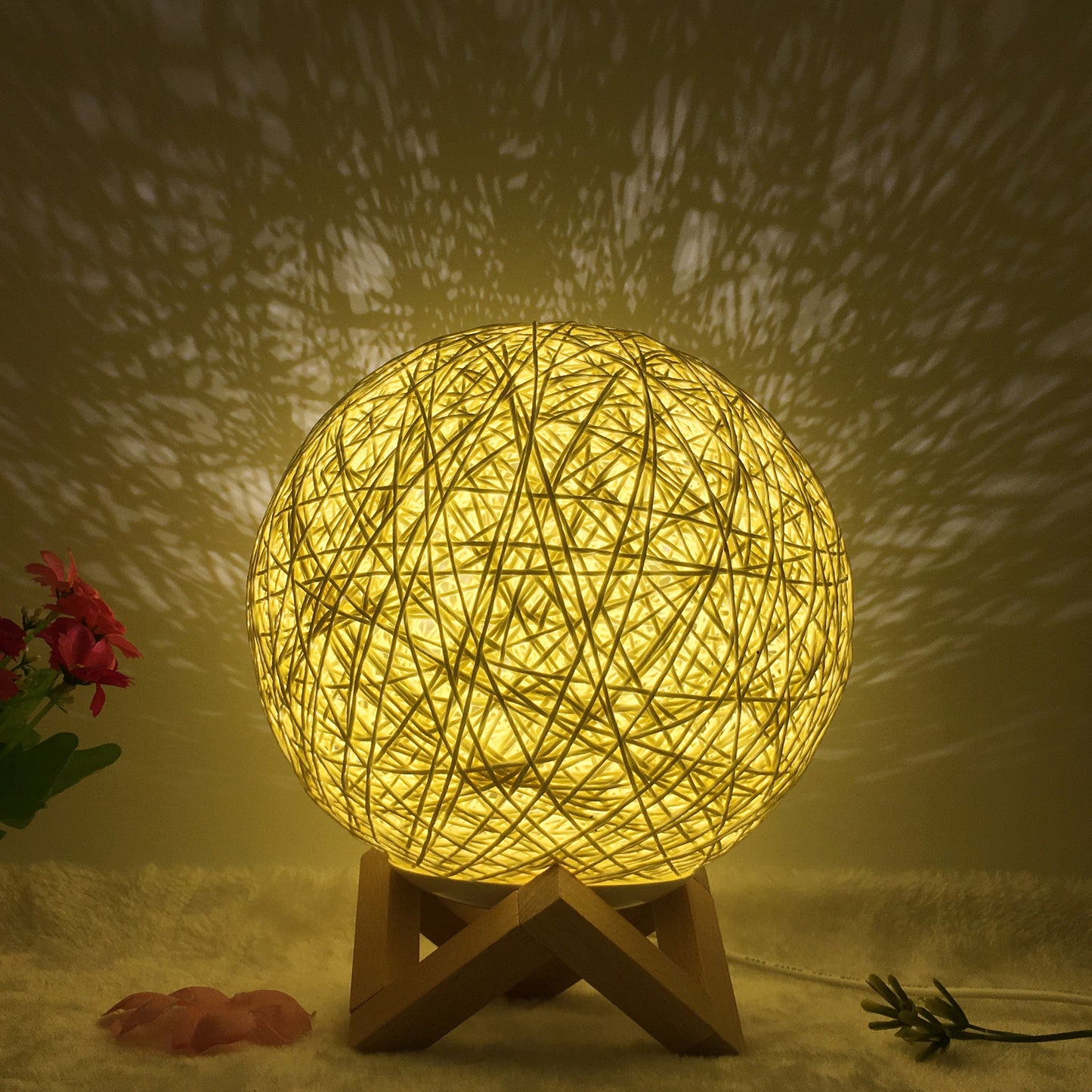 Creative Linen & Rattan Ball Table Lamp with Remote Control – Duvencioglu