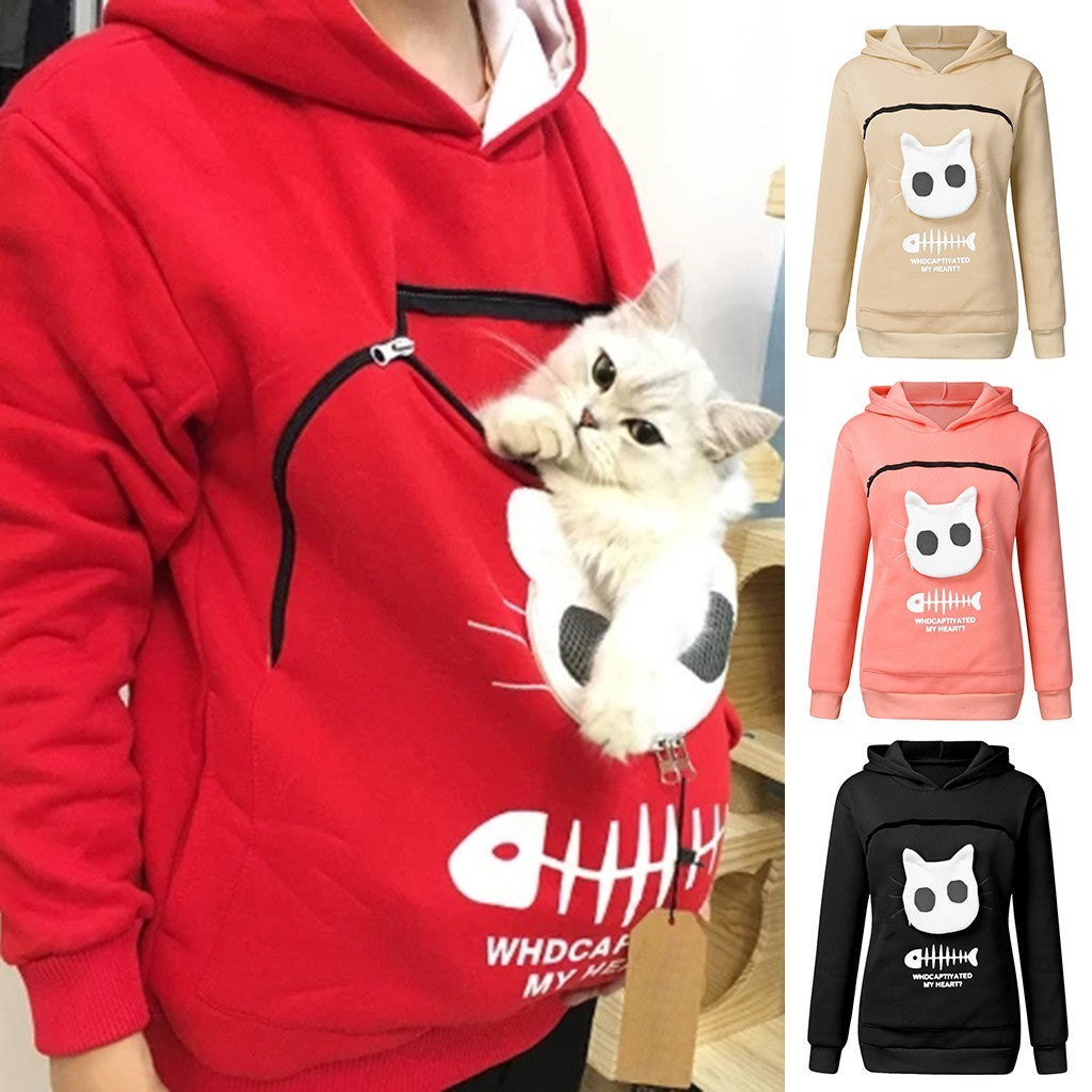 Women's Pet Holder Hoodie Sweatshirt - Cat & Small Dog Carrier Pocket Sweater – Duvencioglu