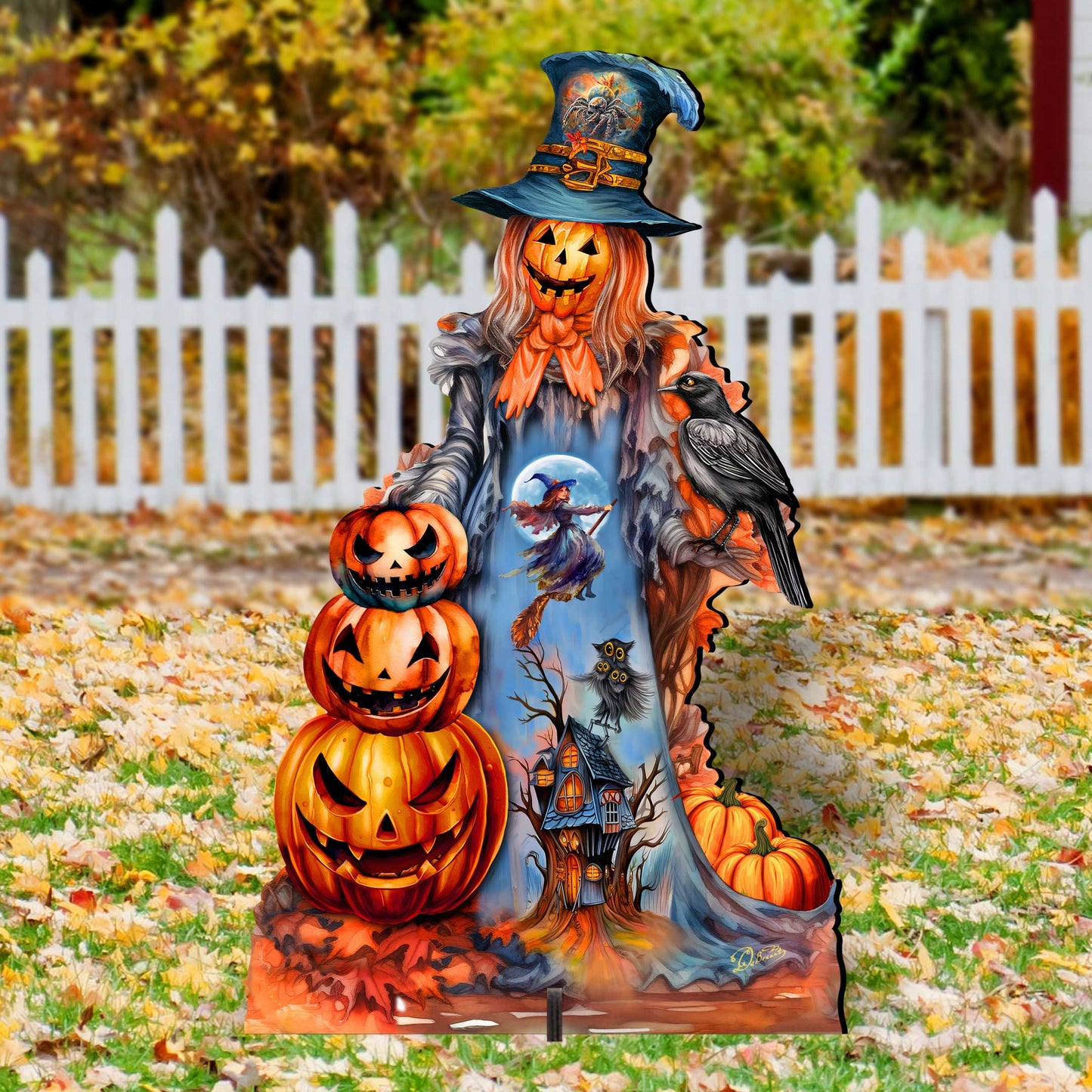 Freestanding Halloween Pumpkin Scarecrow Decor - Handcrafted Wood Art by G. Debrekht (Made in USA) – Duvencioglu
