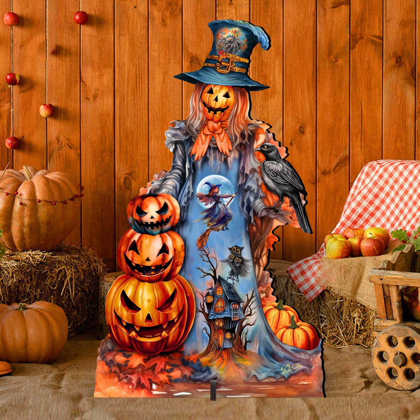 Freestanding Halloween Pumpkin Scarecrow Decor - Handcrafted Wood Art by G. Debrekht (Made in USA) – Duvencioglu