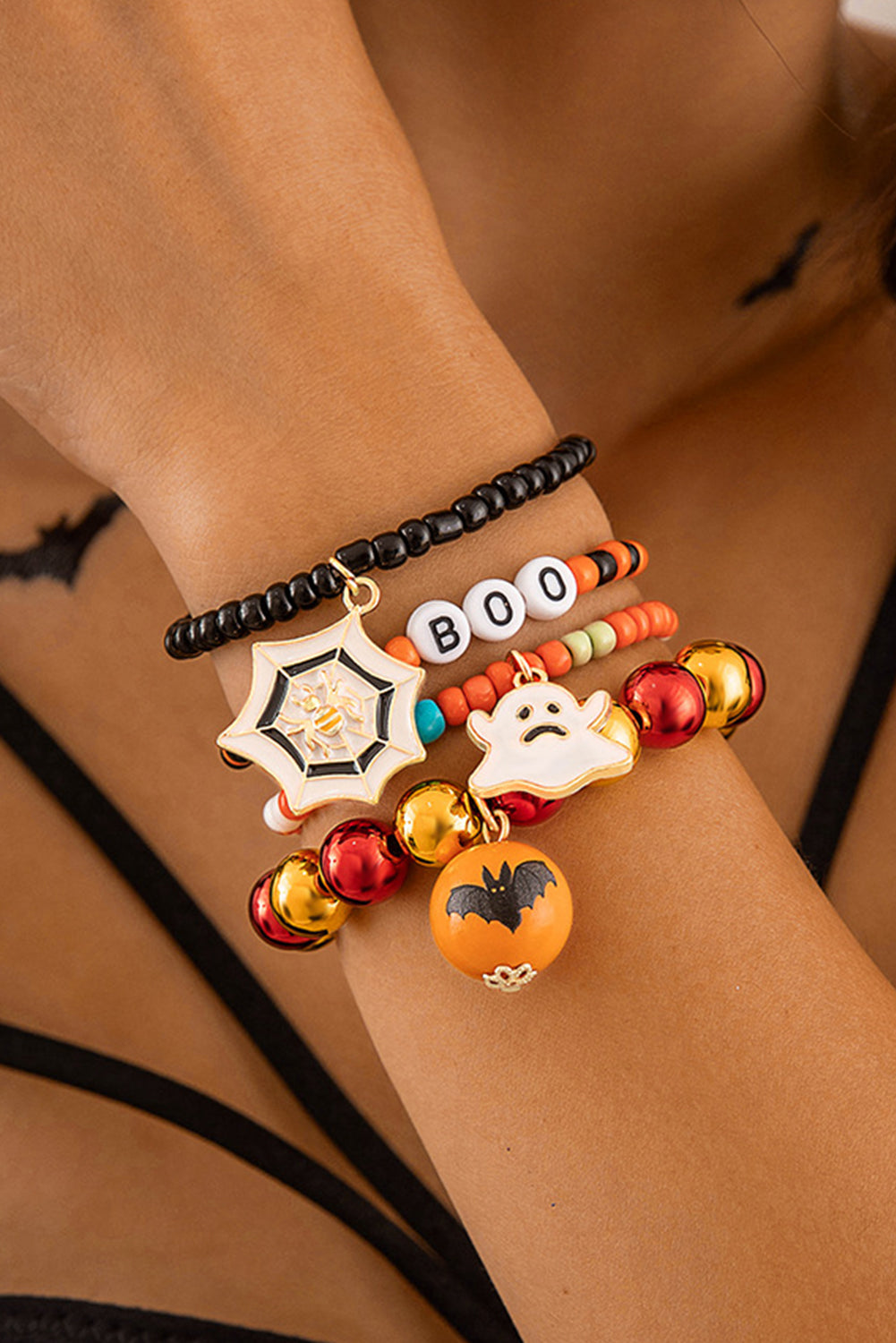 Halloween Beaded Bracelet Set - Ghost and Spider Web Charm – Duvencioglu