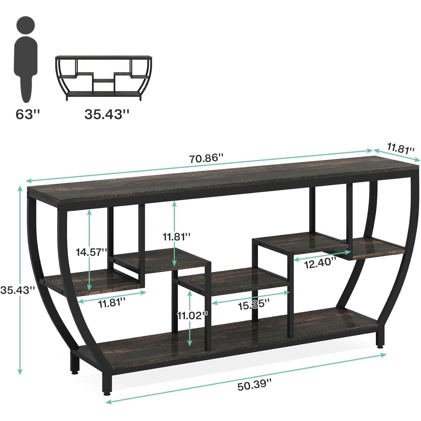 70" Modern Industrial Narrow Console Sofa Table - Black Wood & Metal Frame – Duvencioglu