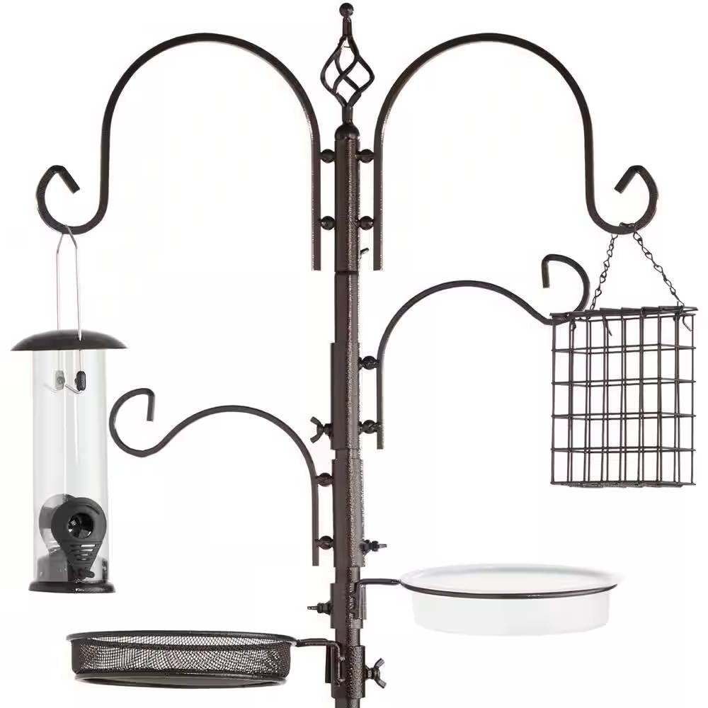 Complete Bird Feeder Station Set - 89" Bronze Metal Stand with 4 Feeders & Water Bowl – Duvencioglu