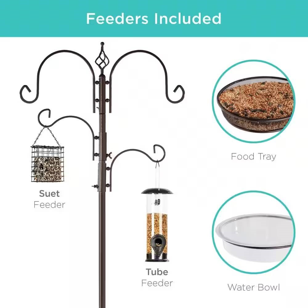 Complete Bird Feeder Station Set - 89" Bronze Metal Stand with 4 Feeders & Water Bowl – Duvencioglu