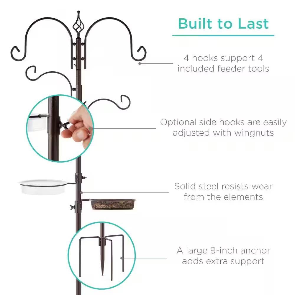 Complete Bird Feeder Station Set - 89" Bronze Metal Stand with 4 Feeders & Water Bowl – Duvencioglu