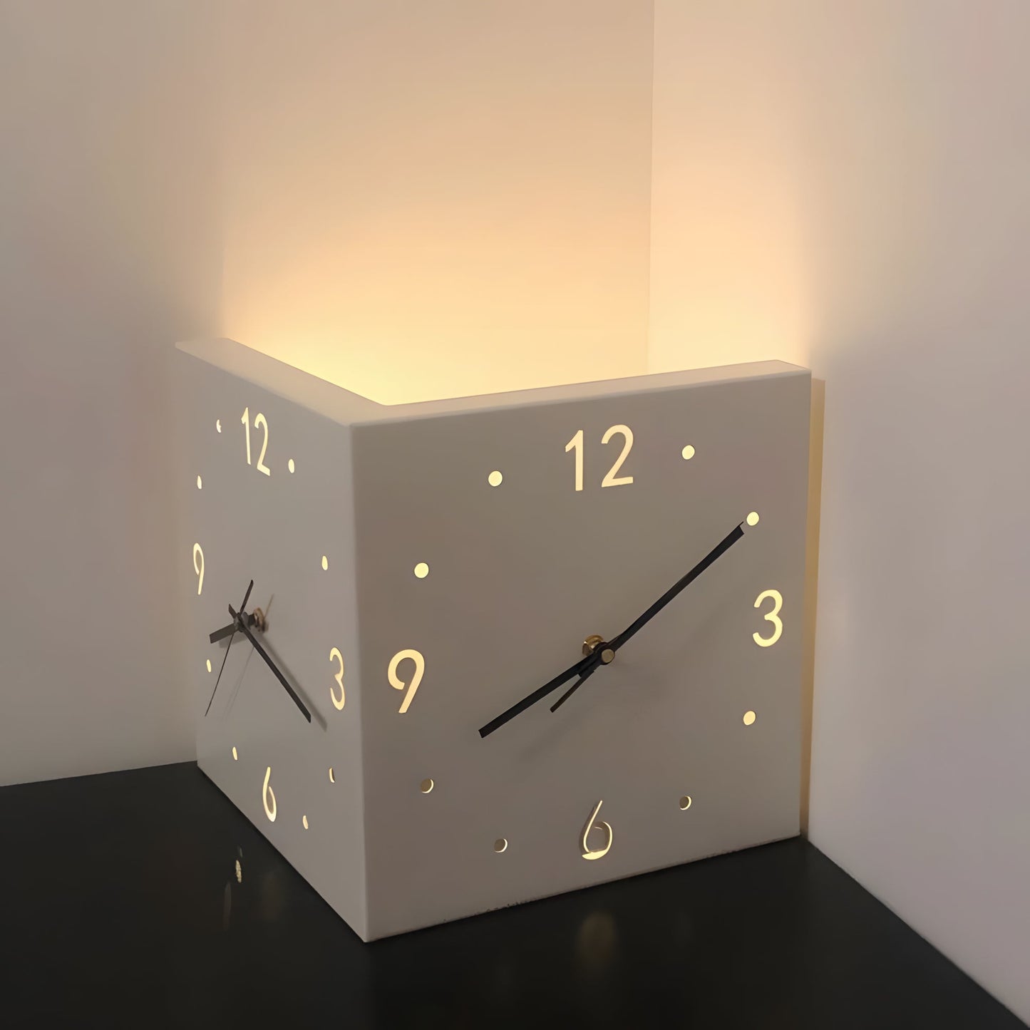 Nordic Square Modern Corner Wall Clock - Smart LED & Sound Activated – Duvencioglu