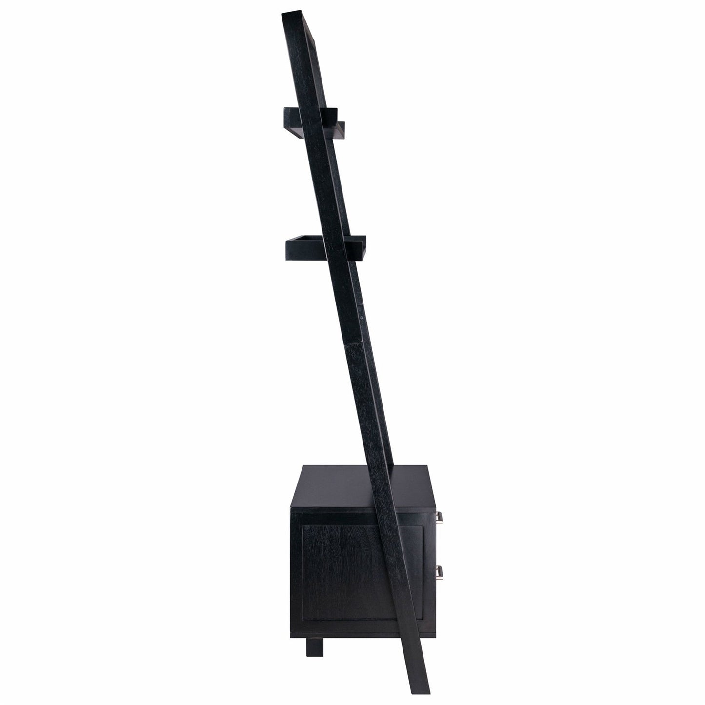Modern Black Leaning Ladder Bookshelf - 2 Drawers & Entryway Shelf – Duvencioglu
