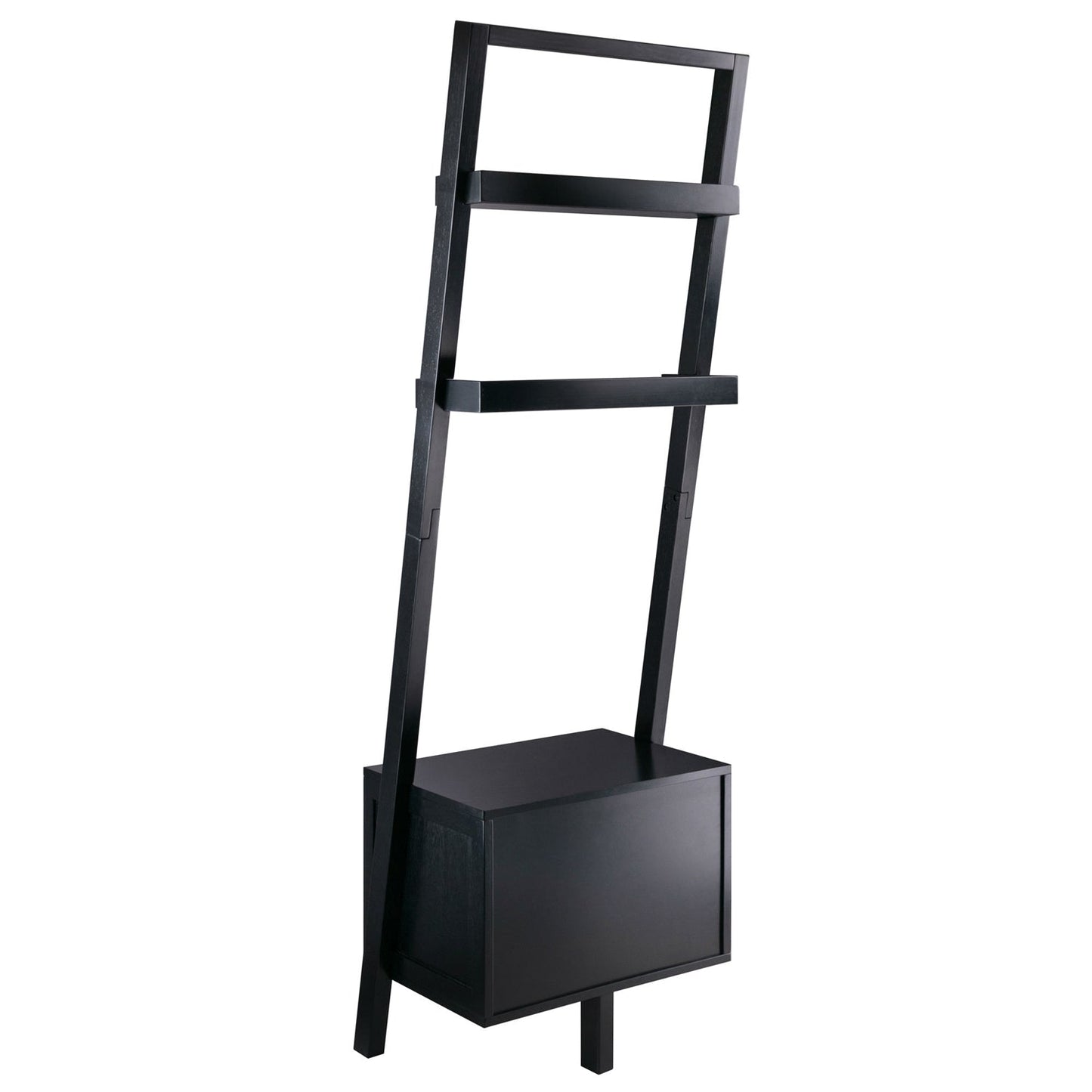 Modern Black Leaning Ladder Bookshelf - 2 Drawers & Entryway Shelf – Duvencioglu