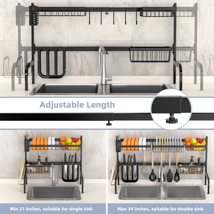2-Tier Black Steel Adjustable Over the Sink Dish Drying Rack – Duvencioglu