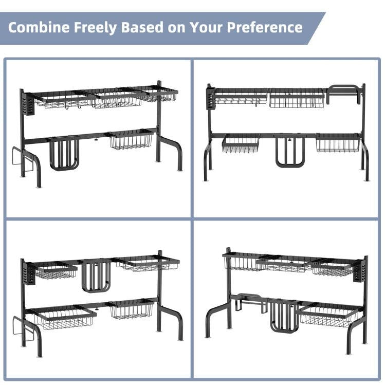 2-Tier Black Steel Adjustable Over the Sink Dish Drying Rack – Duvencioglu